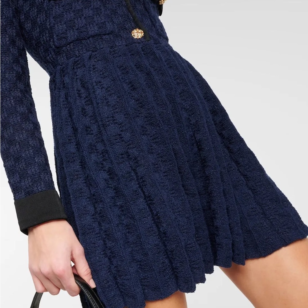 Navy Textured Long Sleeve Dress